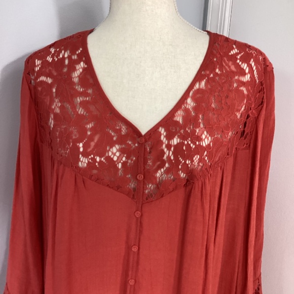 NWT ZAC & RACHEL  PLUS 2X BOHO TRAPEZE SWING TERRACOTTA BLOUSE TUNIC LACE… - Picture 2 of 14